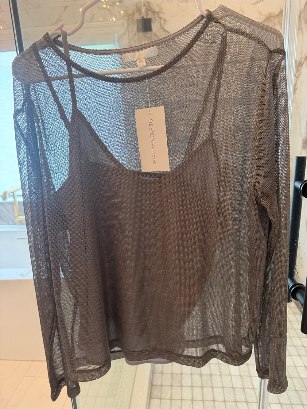 Design History Metallic Gunmetal Sheer Top